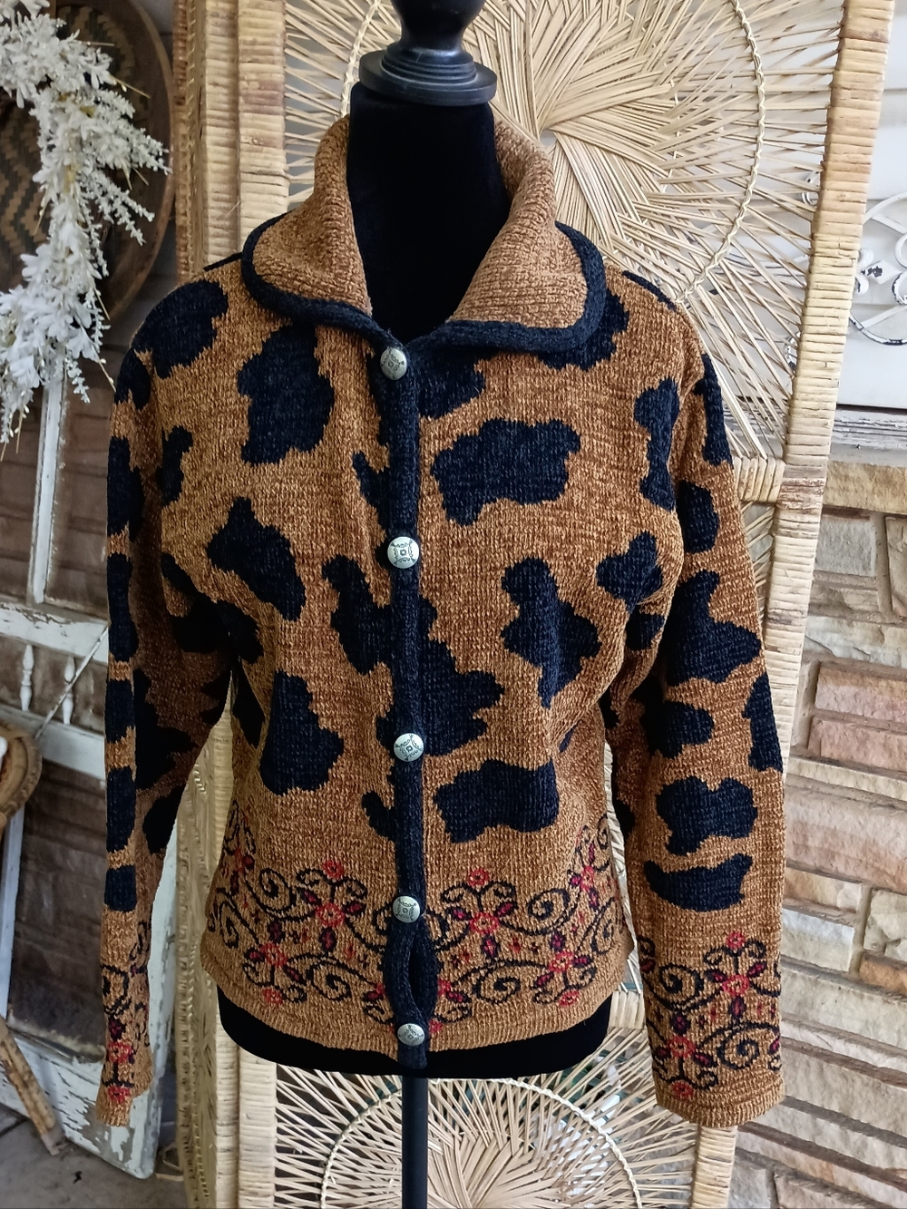Tsunami Brown and Black Patterned Women's Cardigan Sweater_M
